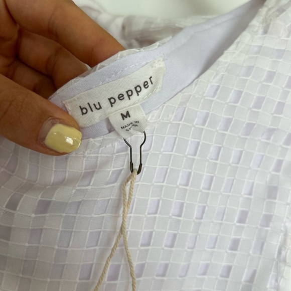 Blu Pepper White Textured Gingham Mini Dress Medium Tie Back - Picture 3 of 4